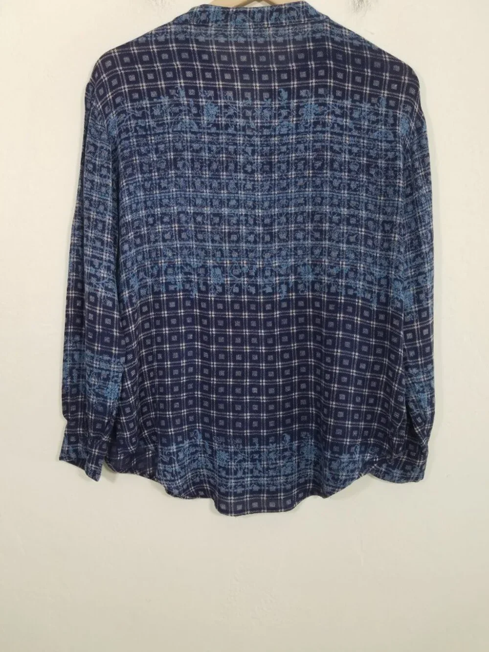 Free People Floral Plaid Long Sleeve Button Up Long Sleeve Top Blouse Blue XS - Picture 4 of 6